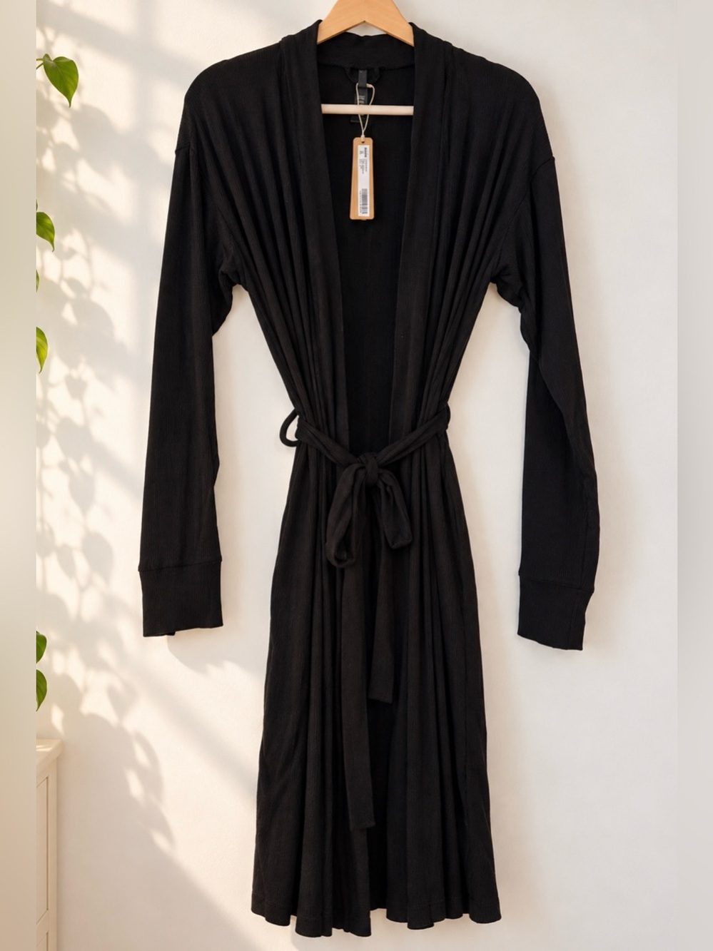 SKIMS Soft Lounge Ribbed Robe – Size Large – Onyx